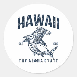 Pegatina Redonda Hawái Tril Shark Aloha Polinesio Hawaiano Playa