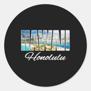 Pegatina Redonda Hawaii Honolulu Tee Beach Hawaii