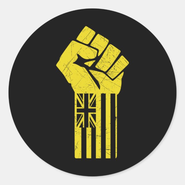 Pegatina Redonda Hawaii resiste puño defendiendo a Kanaka Maoli Kea (Anverso)