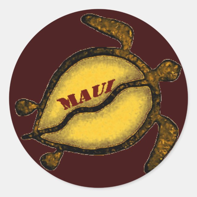Pegatina Redonda Hawaii Sea Turtle Maui (Anverso)