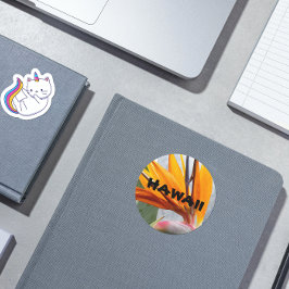 Pegatina Redonda Hawaii Tropical Bird of Paradise Plant Floral