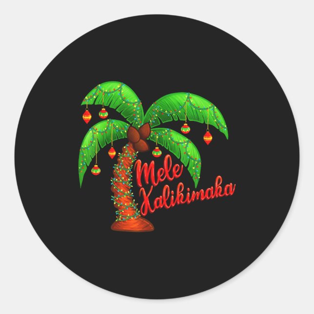 Pegatina Redonda Hawaiian Christmas Mele Kalikimaka Coconut Tree  (Anverso)