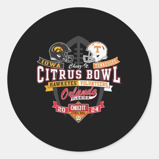 Pegatina Redonda Hawkeyes Vs Tennessee Volunteers Citrus Bowl 2024 (Anverso)
