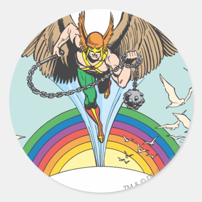 Pegatina Redonda Hawkman vuela a través del cielo (Anverso)