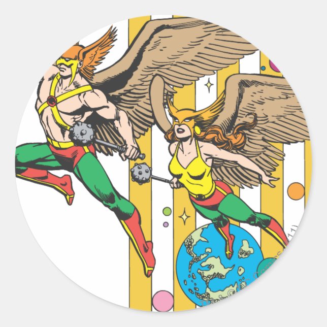 Pegatina Redonda Hawkman y Hawkwoman (Anverso)