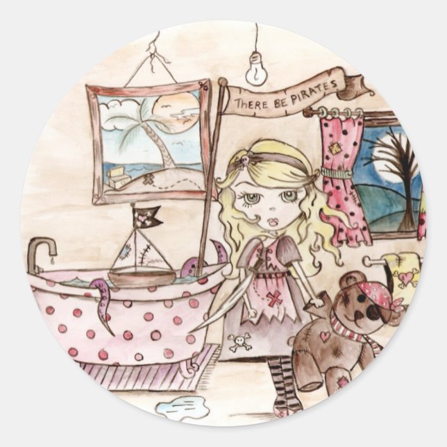 Pegatina Redonda Hay piratas - Pegatinas (Anverso)