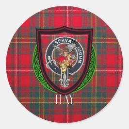 Pegatina Redonda Hay Scottish Clan Tartan & Cresta