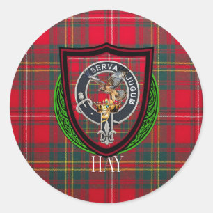 Pegatina Redonda Hay Scottish Clan Tartan & Cresta