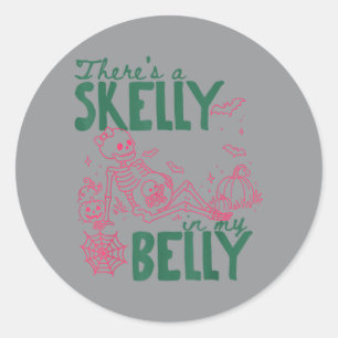 Pegatina Redonda Hay Skelly Belly Funny Skeleton Embarazado