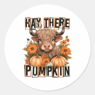 Pegatina Redonda Hay There Pumkin Cow Fall Autumn Día de Acción de