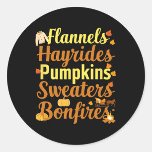 Pegatina Redonda Hayrides Flannel Bonfires Sweaters Fall Halloween