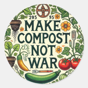 Pegatina Redonda Haz Compost No Guerra
