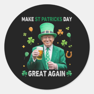 Pegatina Redonda Haz de nuevo grande el día de San Patricio Leprech