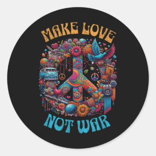 Pegatina Redonda Haz el amor, no la guerra - Hippie Retro Siete de