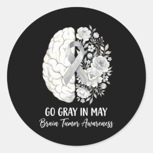 Pegatina Redonda Haz gris en mayo conciencia del tumor cerebral cán