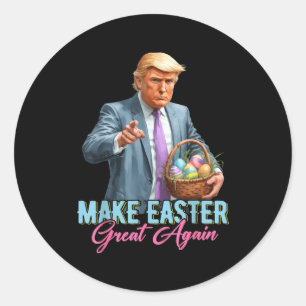 Pegatina Redonda Haz la Pascua Grande de Nuevo Divertido Trump Caza