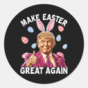 Pegatina Redonda Haz la Pascua Grande de Nuevo Funny Trump Bunny Sp