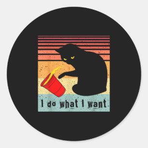 Pegatina Redonda Haz Lo Que Quiero Gato Negro Vintage Taza Roja Div