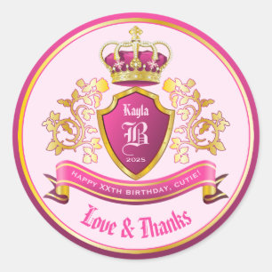 Pegatina Redonda Haz tu propio amor y gracias escudo de armas rosad