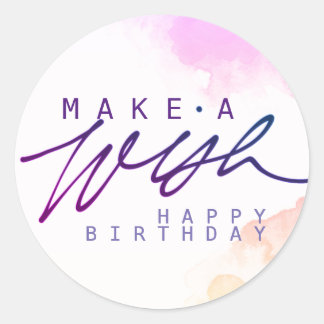 Pegatina Redonda Haz un deseo feliz cumpleaños en morado
