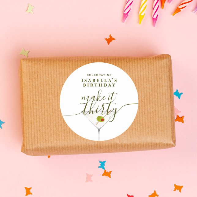 Pegatina Redonda Hazlo Treinta Martini 30 Fiesta de cumpleaños (Subido por el creador)