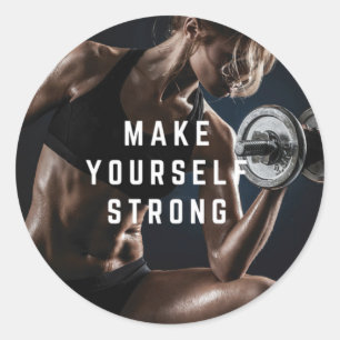 Pegatina Redonda Hazte FUERTE. Motivación del entrenamiento de las
