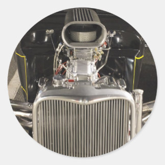 Pegatina Redonda HDR Black Hot Rod Classic Vintage Big Engine Car