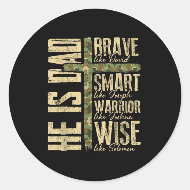 Pegatina Redonda He Is Dad Camo Religious Father's Day Christian Da (Anverso)