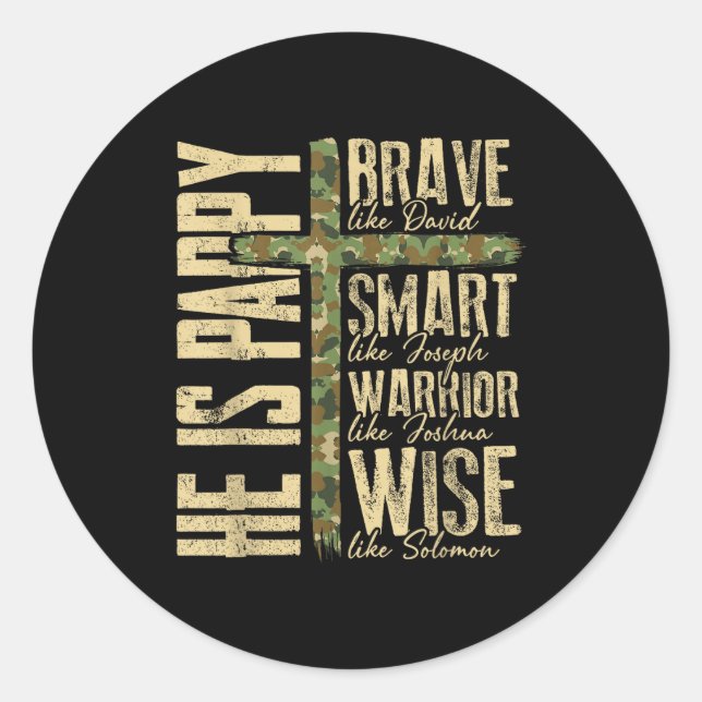 Pegatina Redonda He Is Pappy Camo Religious Father's Day Christian  (Anverso)