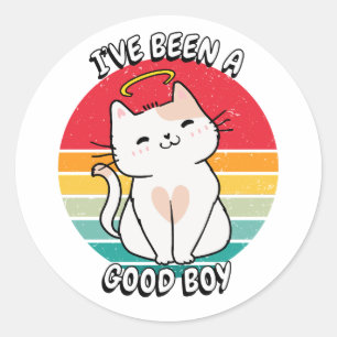 Pegatina Redonda He sido un buen chico - gato blanco