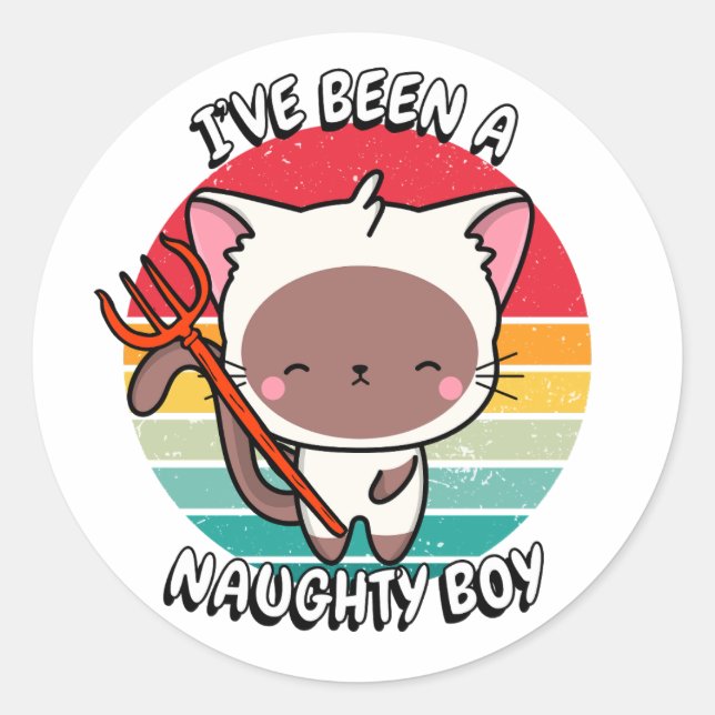 Pegatina Redonda He sido un chico travieso - gato blanco (Anverso)