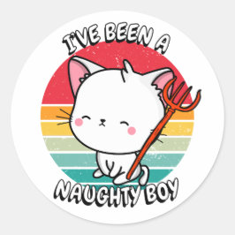 Pegatina Redonda He sido un chico travieso - gato blanco