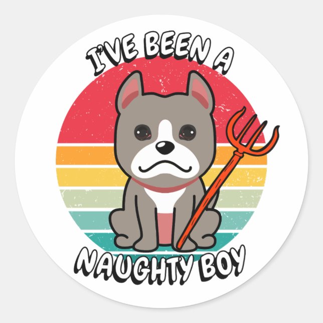 Pegatina Redonda He sido un chico travieso - perro gris (Anverso)