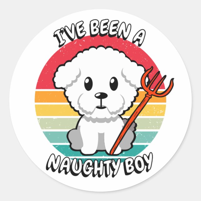 Pegatina Redonda He sido un chico travieso - perro peludo (Anverso)