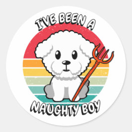Pegatina Redonda He sido un chico travieso - perro peludo