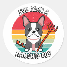 Pegatina Redonda He sido un niño travieso - bulldog francés