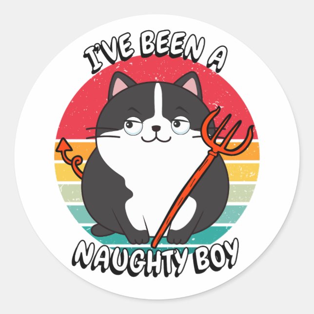 Pegatina Redonda He sido un niño travieso - gato gordo (Anverso)