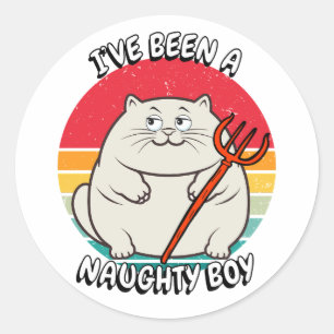 Pegatina Redonda He sido un niño travieso - gato gordo