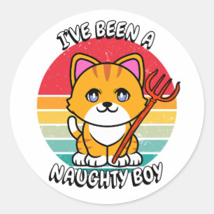 Pegatina Redonda He sido un niño travieso - gato naranja