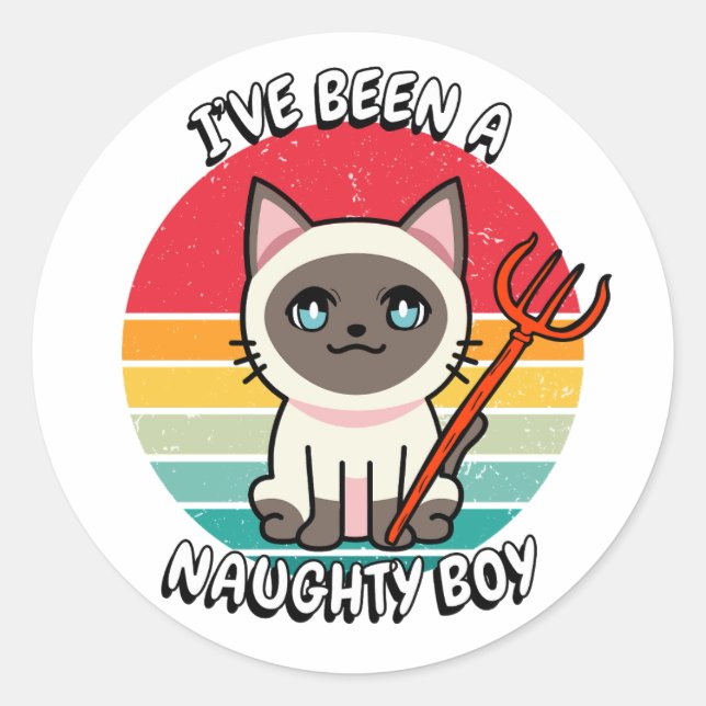 Pegatina Redonda He sido un niño travieso - gato siamés (Anverso)