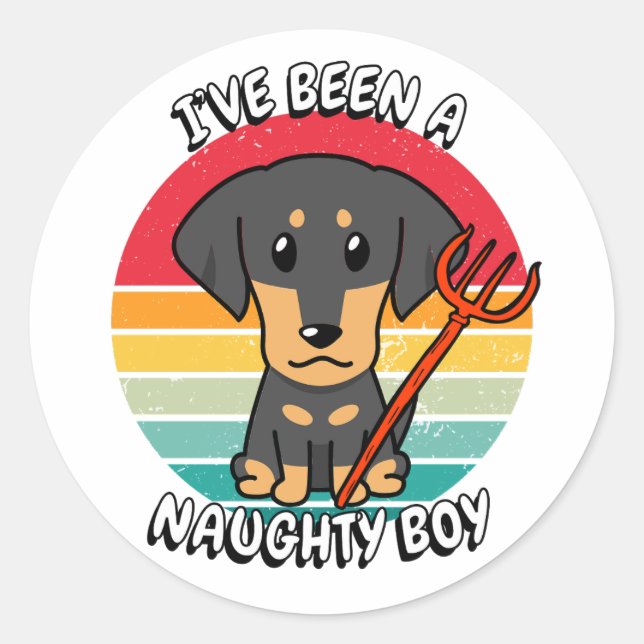 Pegatina Redonda He sido un niño travieso - perro dachshund (Anverso)