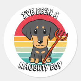 Pegatina Redonda He sido un niño travieso - perro dachshund