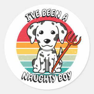 Pegatina Redonda He sido un niño travieso - perro dálmata