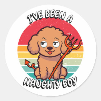 Pegatina Redonda He sido un niño travieso - perro marrón