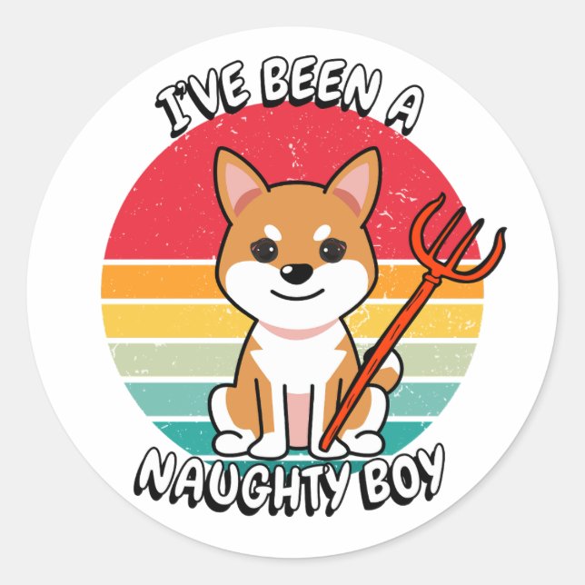 Pegatina Redonda He sido un niño travieso - perro naranja (Anverso)