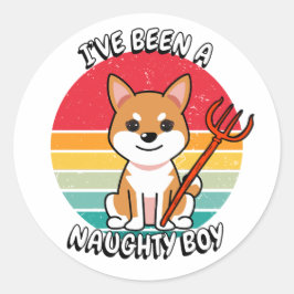 Pegatina Redonda He sido un niño travieso - perro naranja