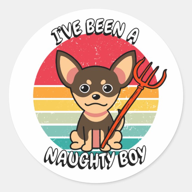 Pegatina Redonda He sido un niño travieso - perro pequeño (Anverso)