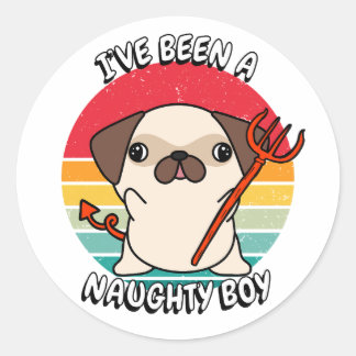 Pegatina Redonda He sido un niño travieso - pug