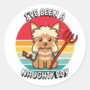 Pegatina Redonda He sido un niño travieso - yorkshire terrier