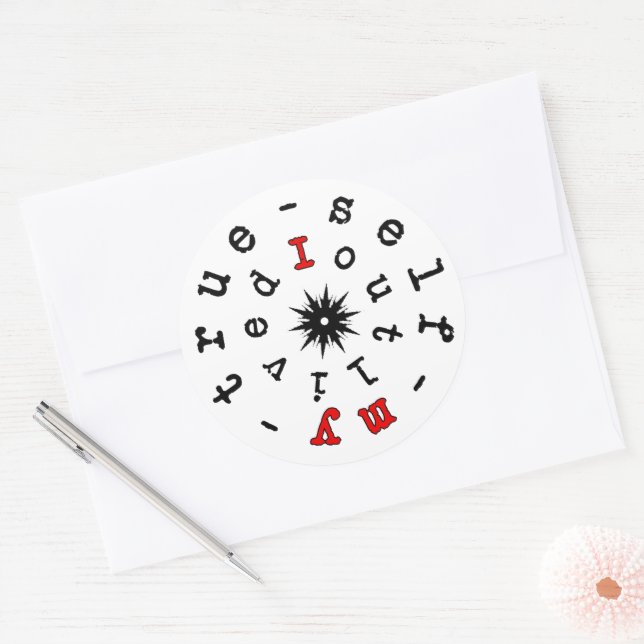 Pegatina Redonda He Sobrevivido a Mi Verdadero Yo – Lema Existencia (Sobre)